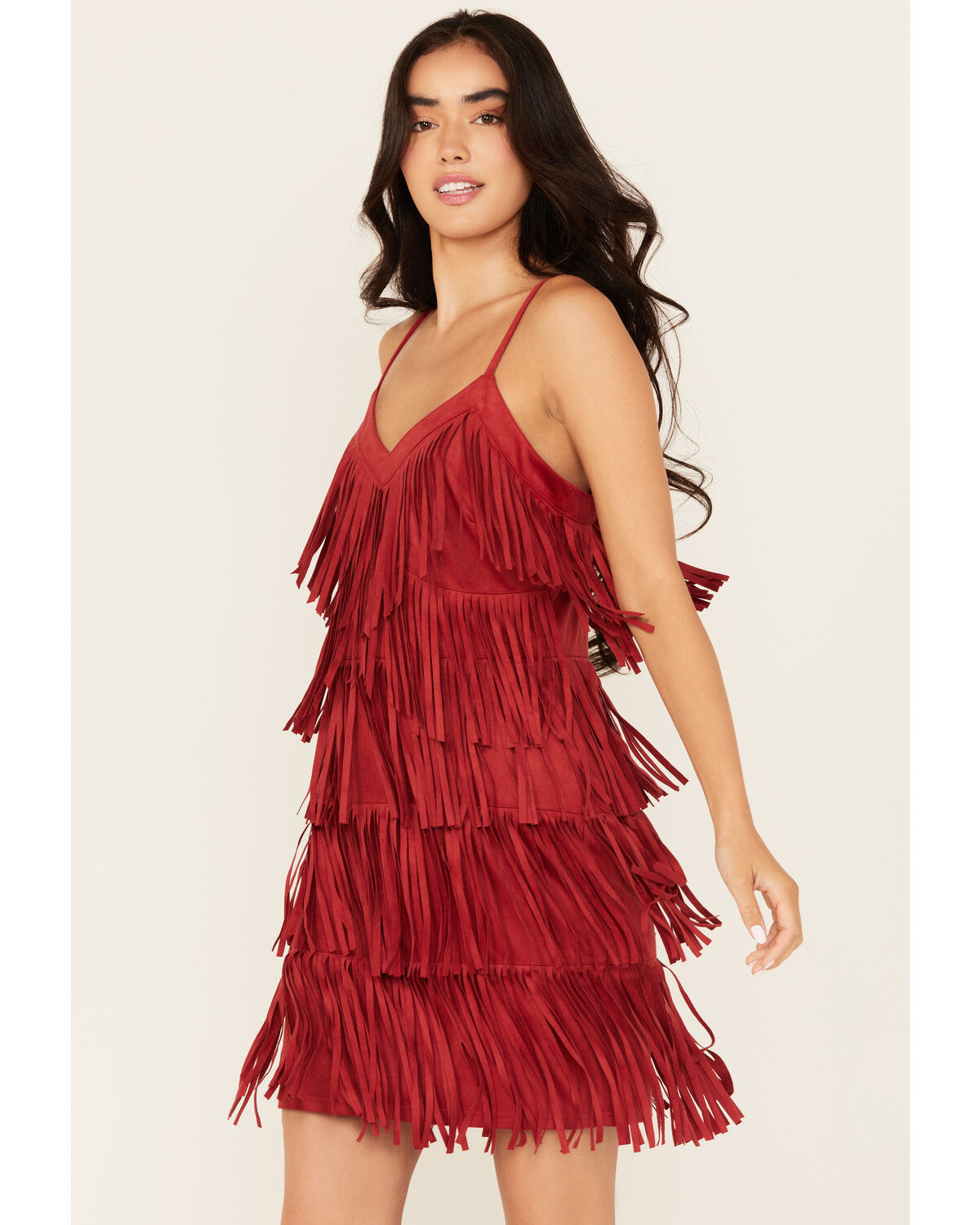 Image #2 - Idyllwind Women's Brixworth Fringe Faux Suede Mini Dress, Wine, hi-res