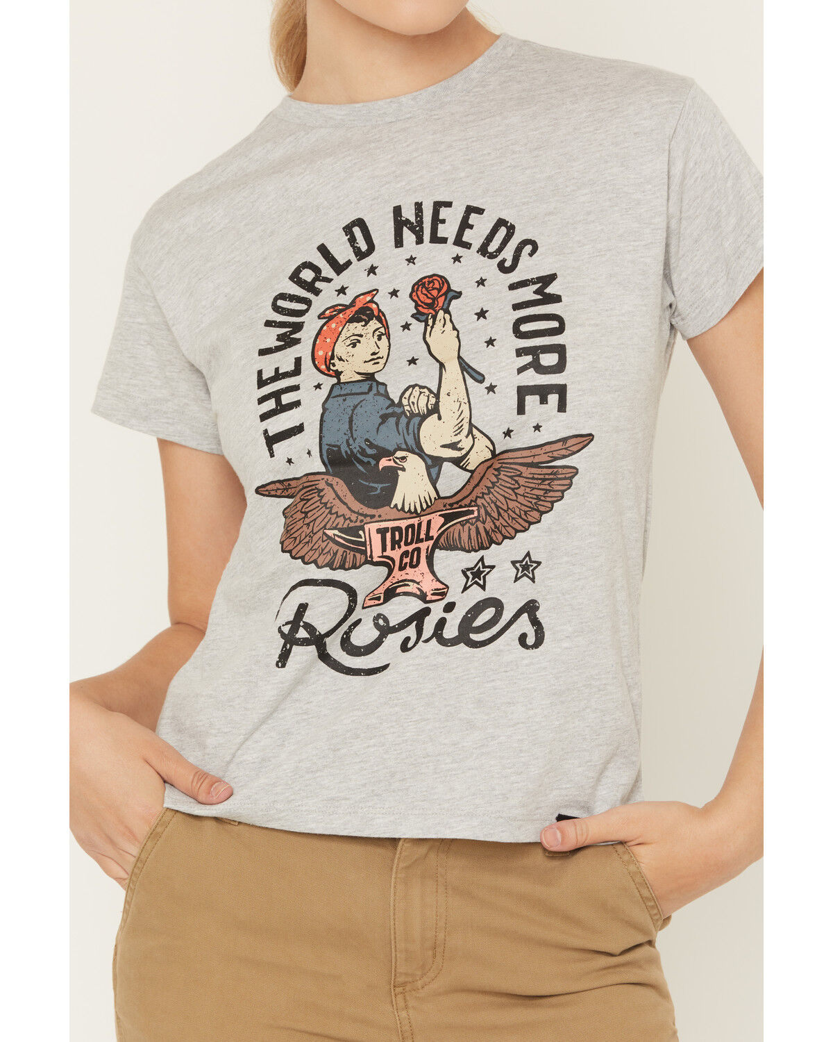 Image #3 - Troll Co Women's Rose Short Sleeve Graphic Tee, Heather Grey, hi-res