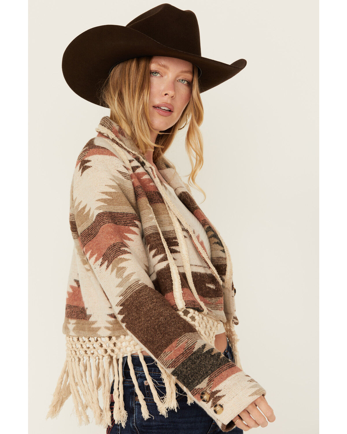 Image #2 - Miss Me Women's Southwestern Print Cropped Blazer, Beige, hi-res