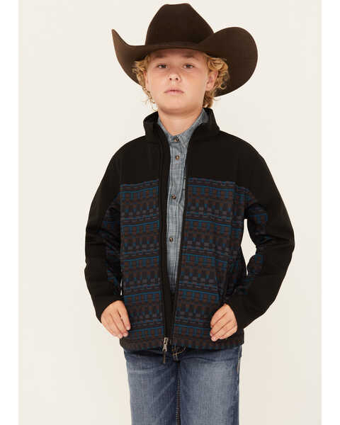 Cody James Boys' Color Block Pattern Softshell Jacket , Black, hi-res