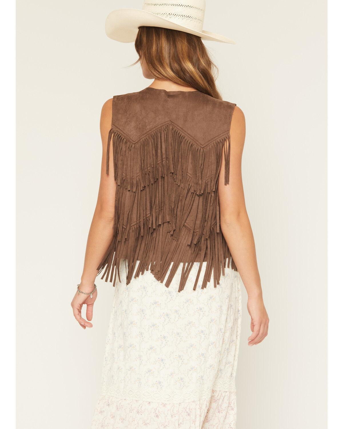 Image #4 - Vocal Women's Tiered Fringe Faux Suede Vest, Chocolate, hi-res