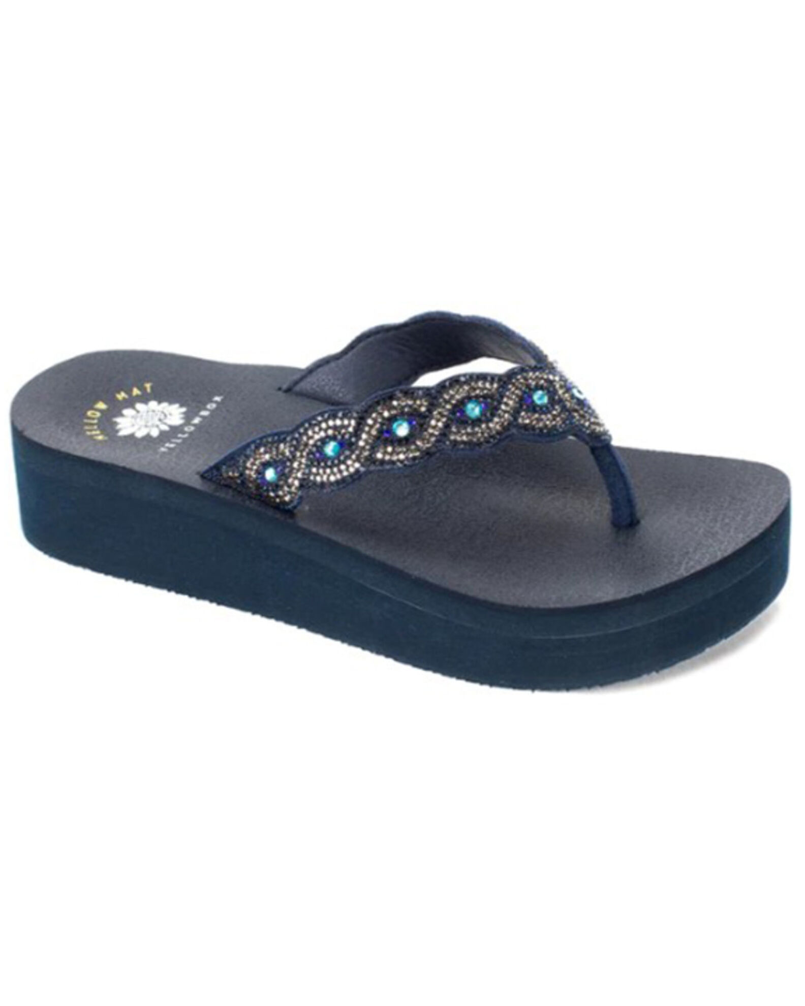 Navy yellow store box flip flops