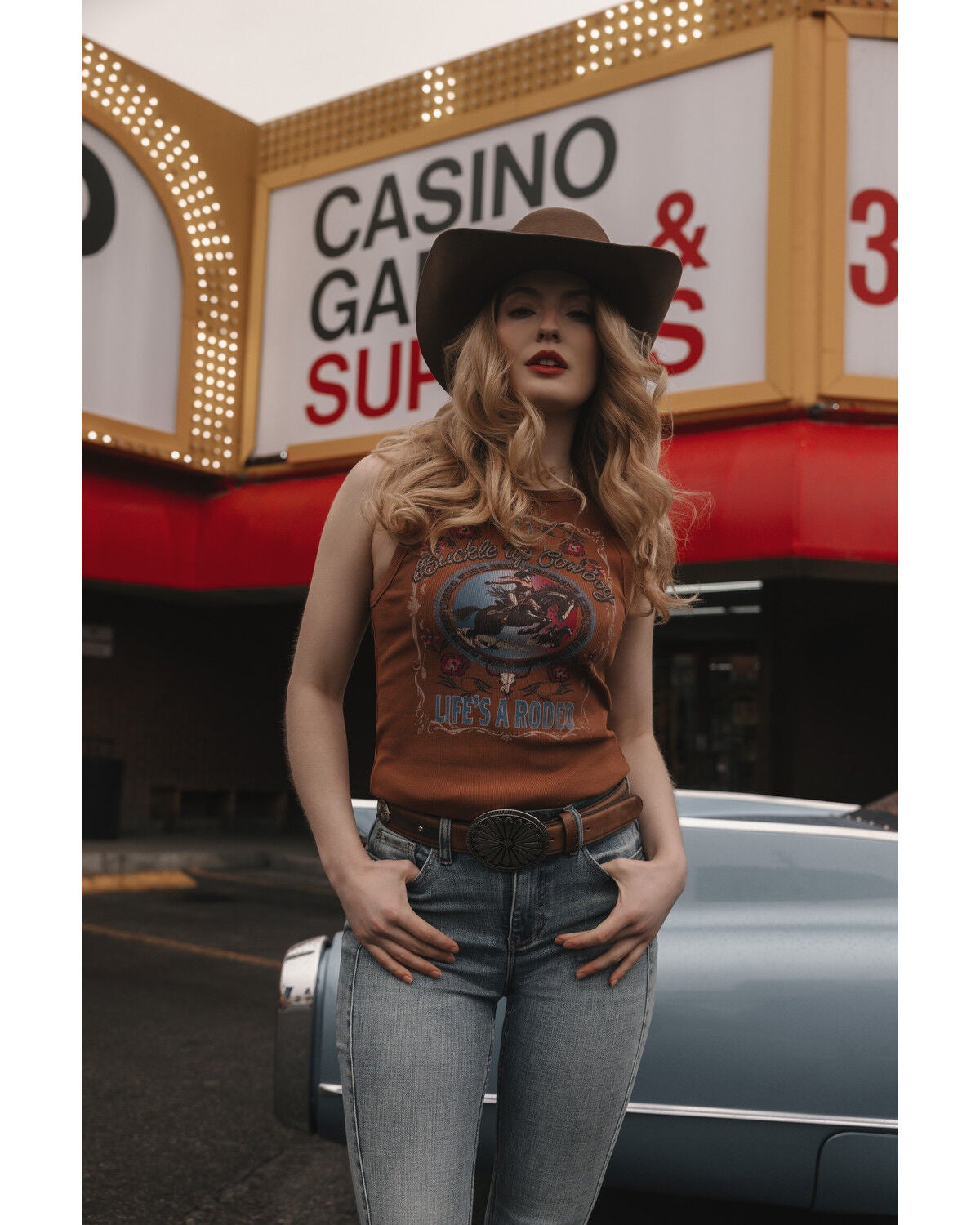 Image #1 - Idyllwind Women's Buckle Up Cowboy Tank, Caramel, hi-res