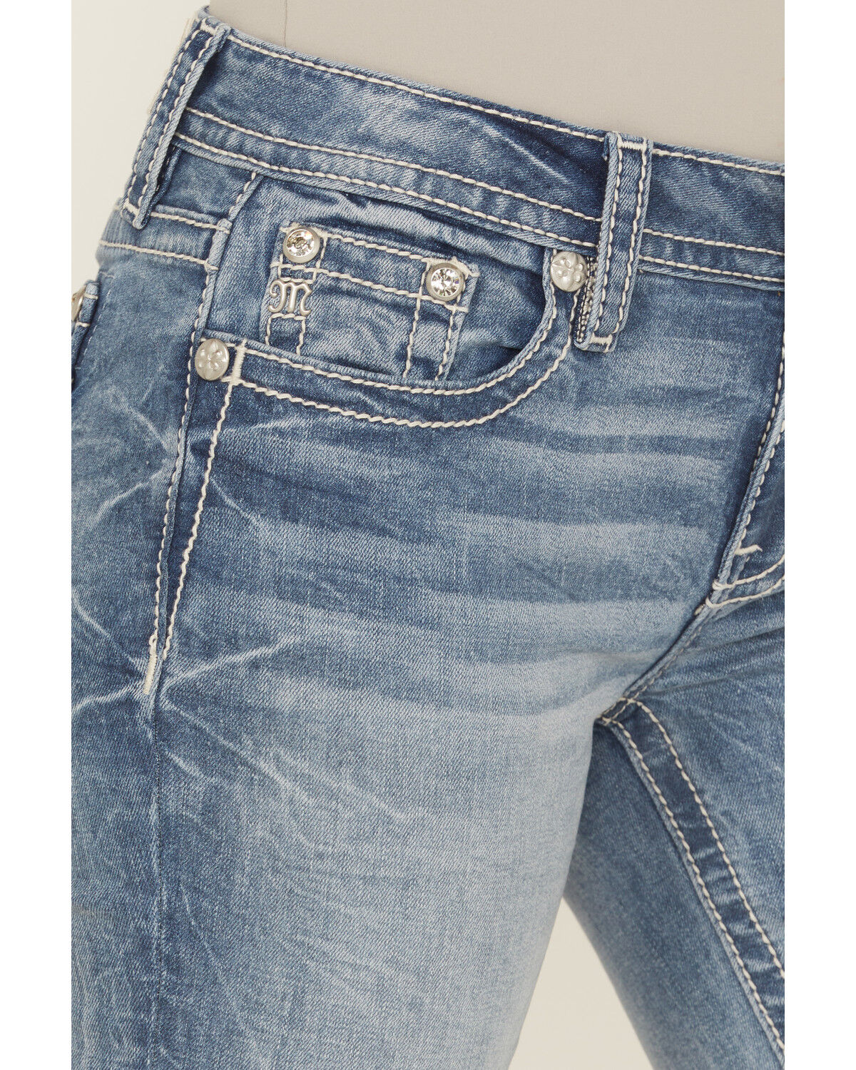 Image #4 - Miss Me Women's Medium Wash Mid Rise Bootcut Stretch Denim Jeans, Medium Wash, hi-res