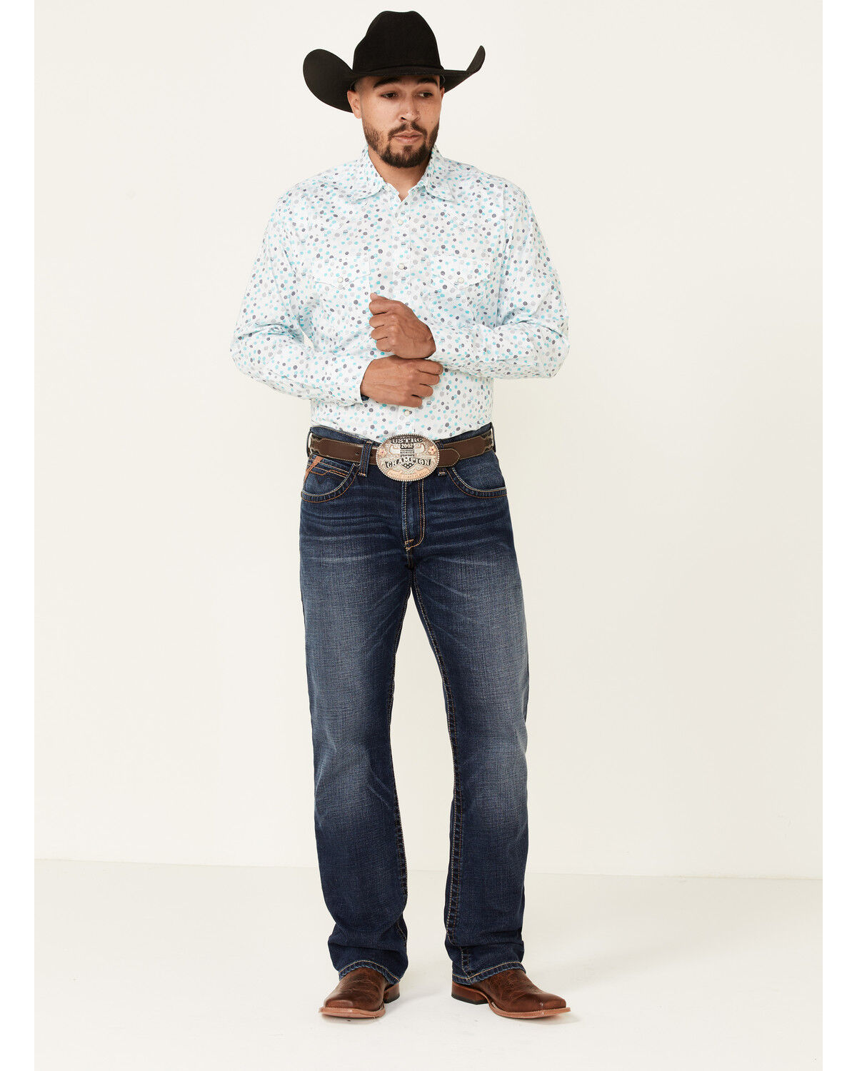 Image #2 - Wrangler 20X Men's Dot Geo Print Long Sleeve Snap Western Shirt, , hi-res