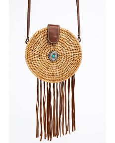 Shyanne Women's Circle Basket Weave Crossbody Bag, Brown, hi-res