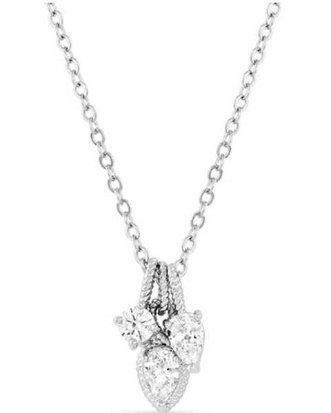 Montana Silversmiths Women's Silver Three-Charm Cubic Zirconia Necklace, Silver, hi-res
