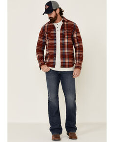 Dakota Grizzly Men's Tawny Red Large Plaid Long Sleeve Western Flannel Shirt , Red, hi-res