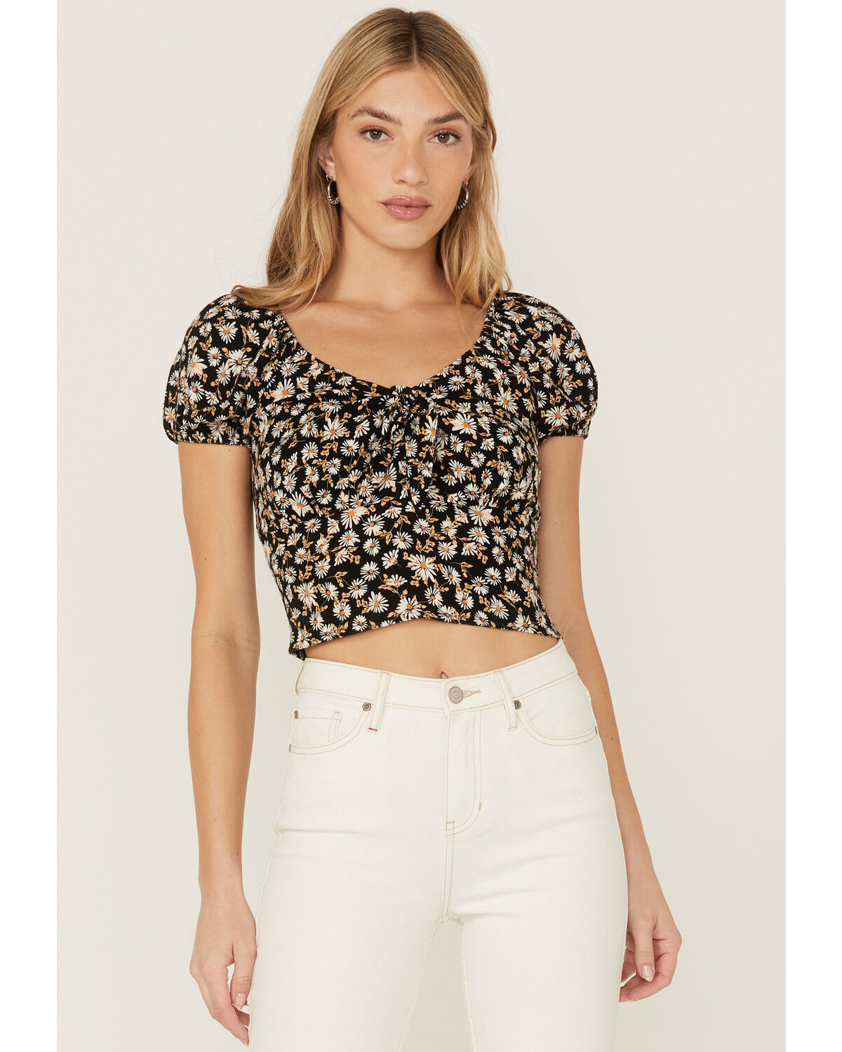 Image #2 - Idyllwind Women's Bay Cove Crop Peasant Top, Black, hi-res