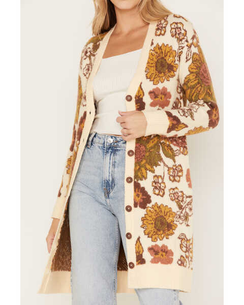 Cleo + Wolf Women's Floral Knit Jacquard Long Cardigan Sweater - Country  Outfitter