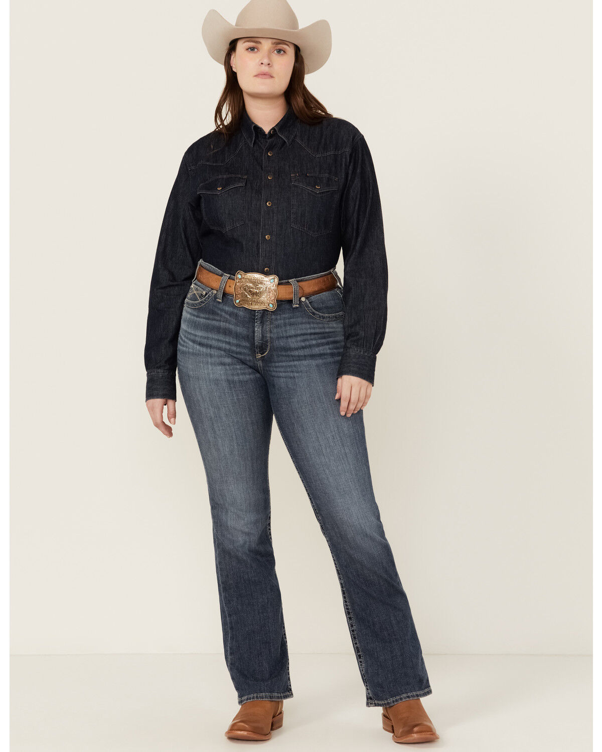 Image #1 - Ariat Women's Medium Wash Perfect Rise Phoebe Stretch Bootcut Jeans - Plus, Medium Wash, hi-res