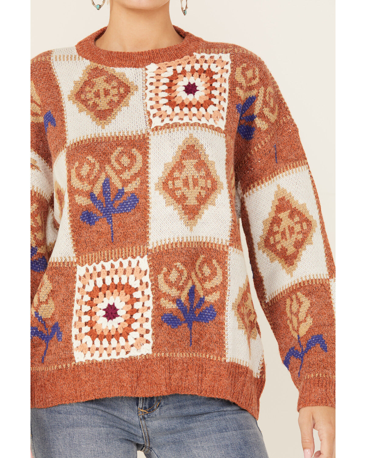 Image #3 - Angie Women's Patchwork Sweater, Rust Copper, hi-res
