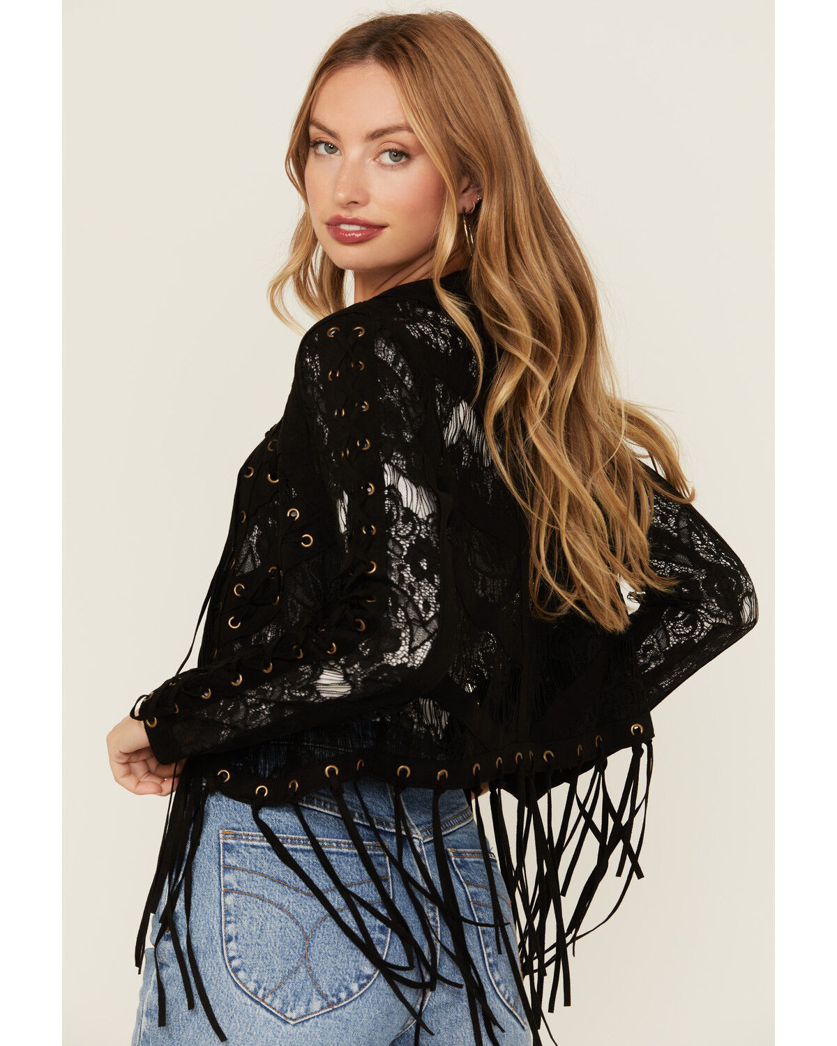 Image #4 - Vocal Women's Suede Tassel Jacket, Black, hi-res