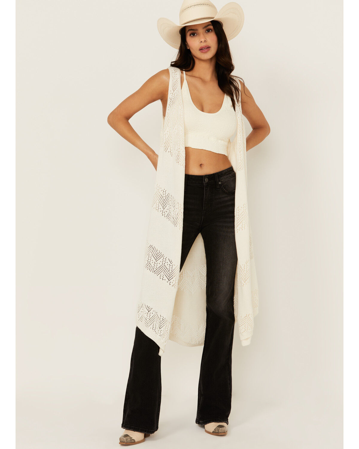 Image #1 - Wrangler Retro Women's Crochet Duster Vest, Cream, hi-res