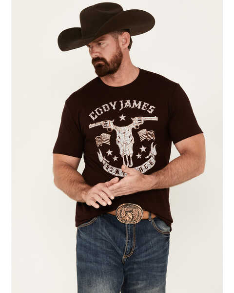 Cody James Men's Gun Horns Short Sleeve Graphic T-Shirt, Burgundy, hi-res