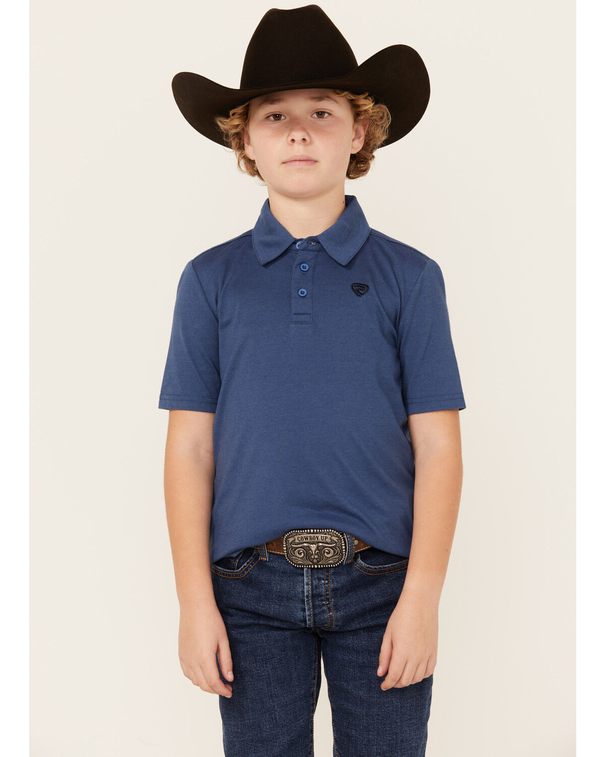 Image #1 - Rock & Roll Denim Boys' Short Sleeve Polo Shirt, Blue, hi-res