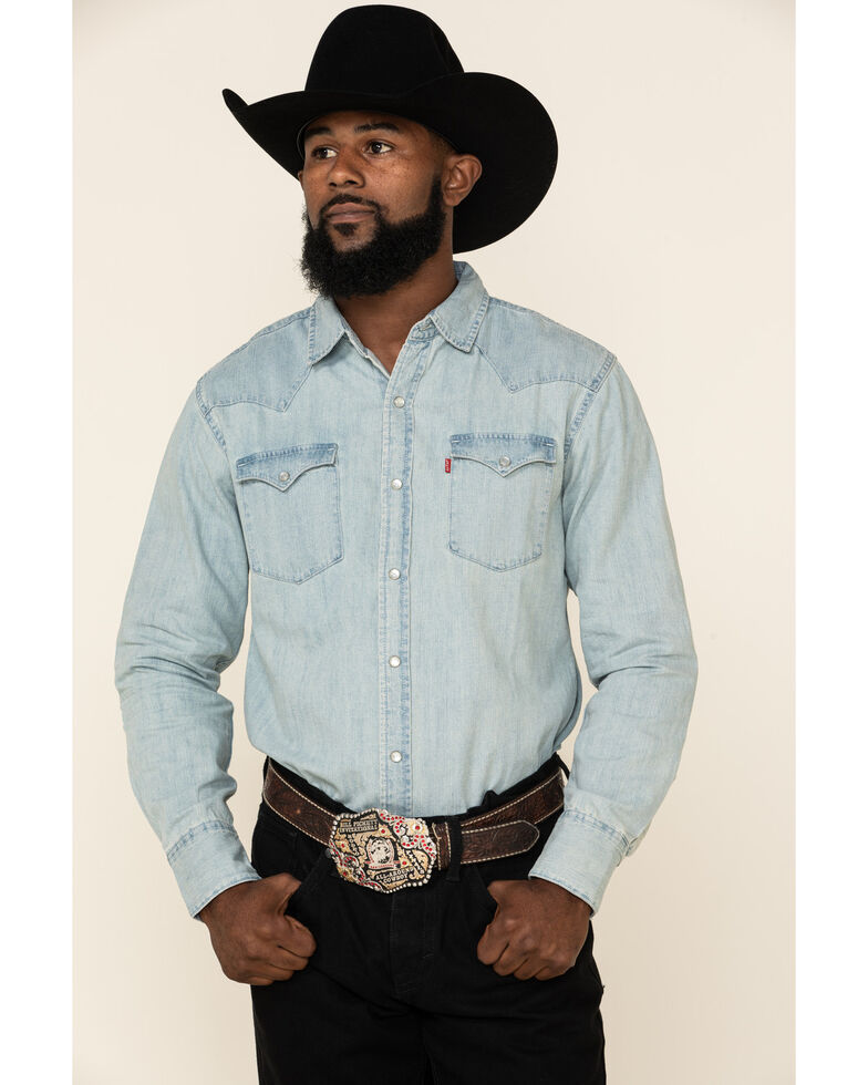 Levi's Men's New Age Bleach Denim Long Sleeve Western Shirt, Indigo, hi-res