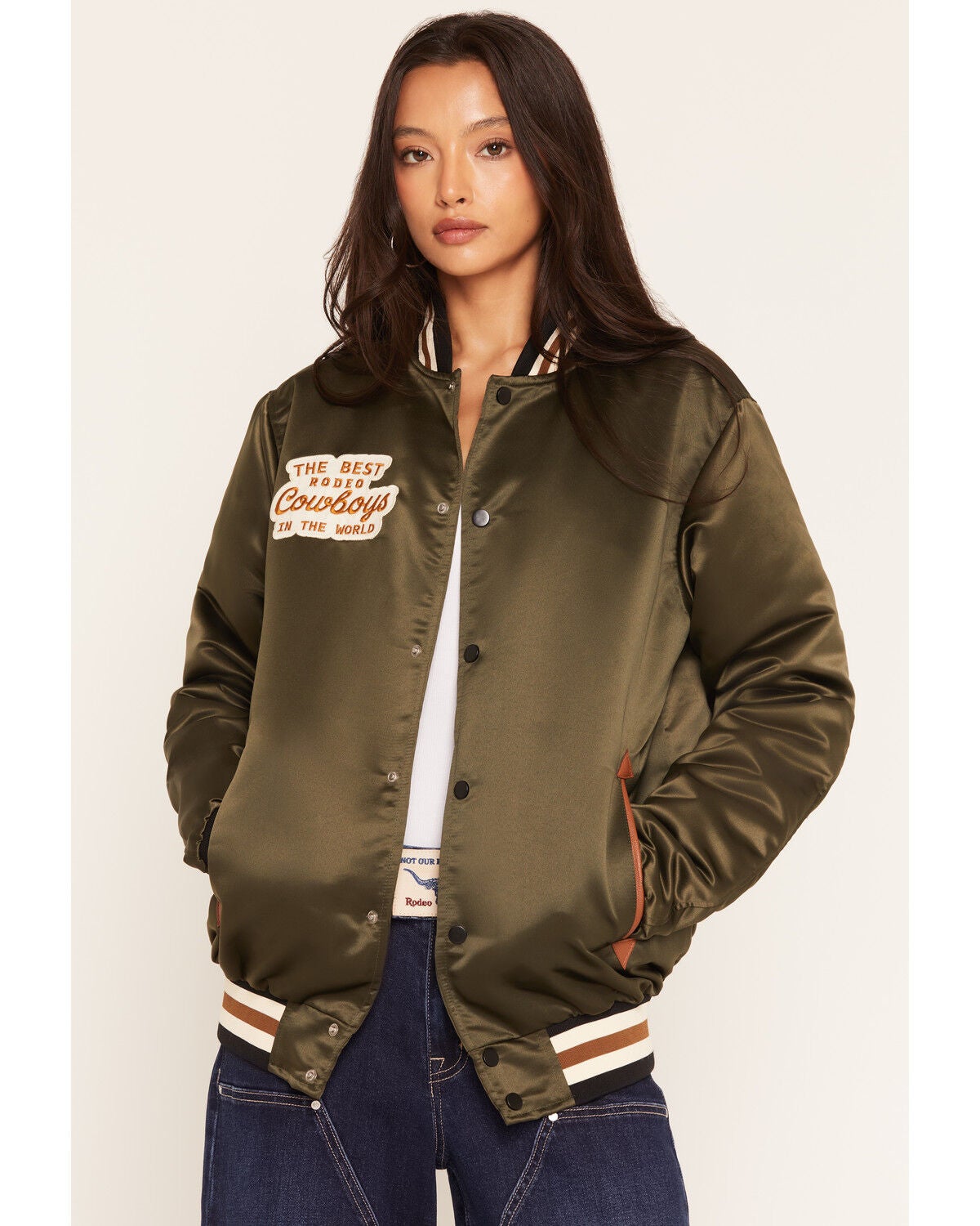 Rodeo Quincy X NFR Women's Cowboys Bomber Jacket, Green, hi-res