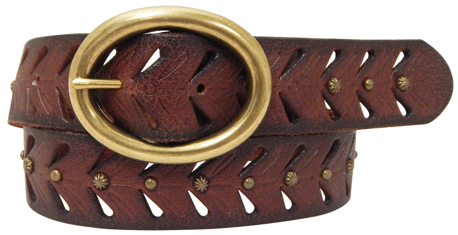 Image #1 - Cowgirls Rock Women's Oval Bar Buckle Leather Belt, Brown, hi-res
