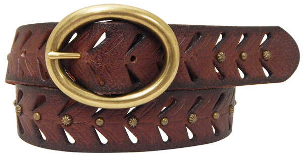 Cowgirls Rock Women's Brown Oval Bar Buckle Leather Belt, Brown, hi-res