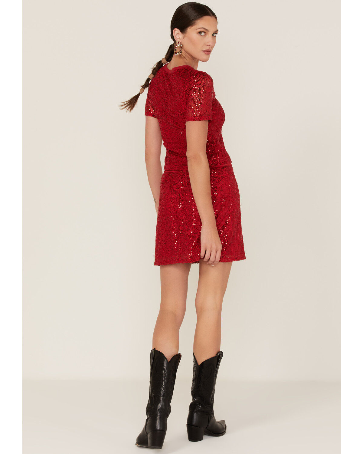 Image #4 - Band of the Free Women's Disco Diva Sequin Skirt, Red, hi-res