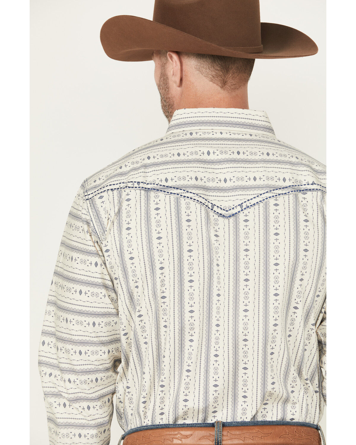 Image #4 - Cowboy Hardware Men's Southwestern Striped Print Long Sleeve Snap Stretch Western Shirt, Cream, hi-res