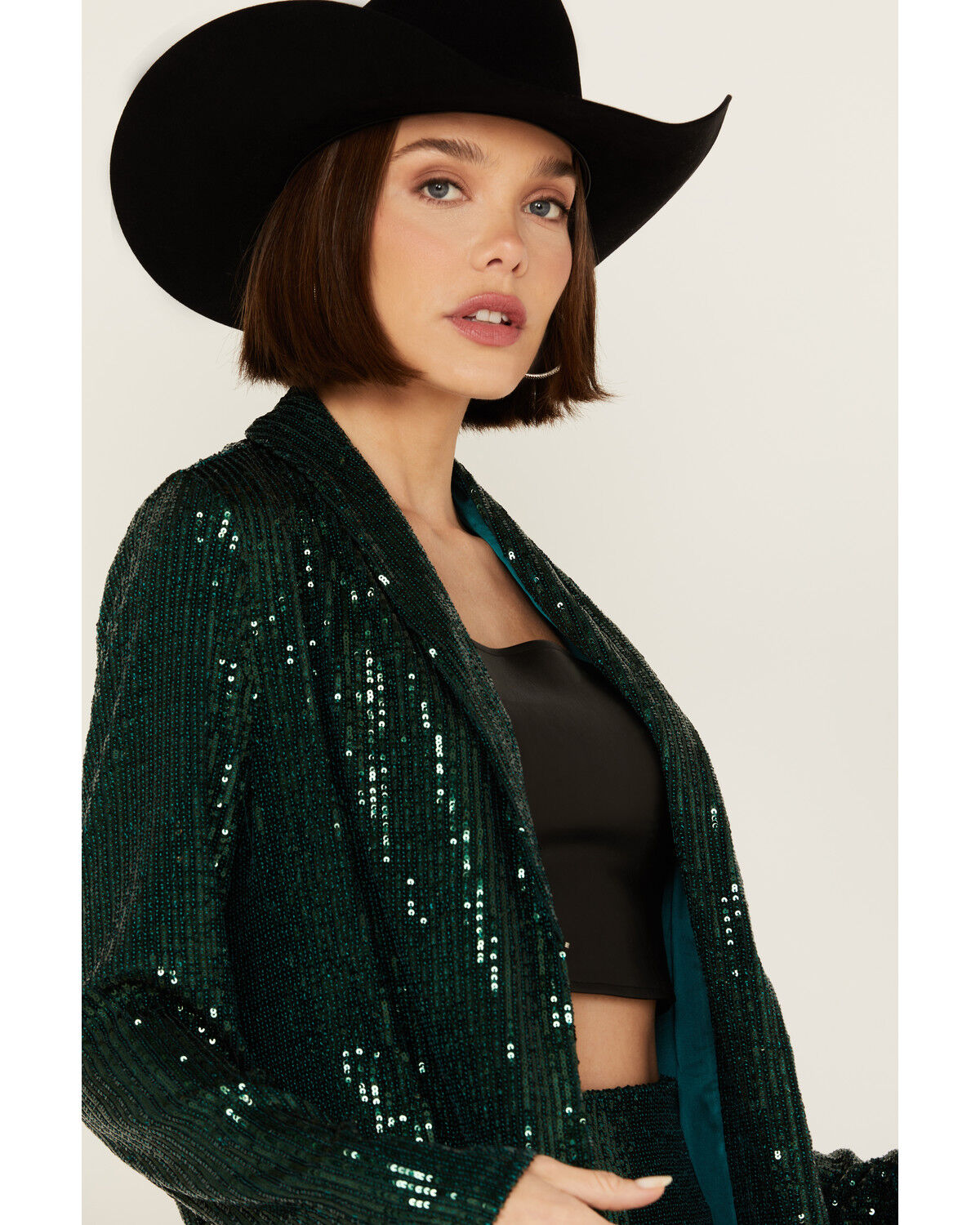 Image #2 - Show Me Your Mumu Women's Sequins Dance Blazer, Dark Green, hi-res