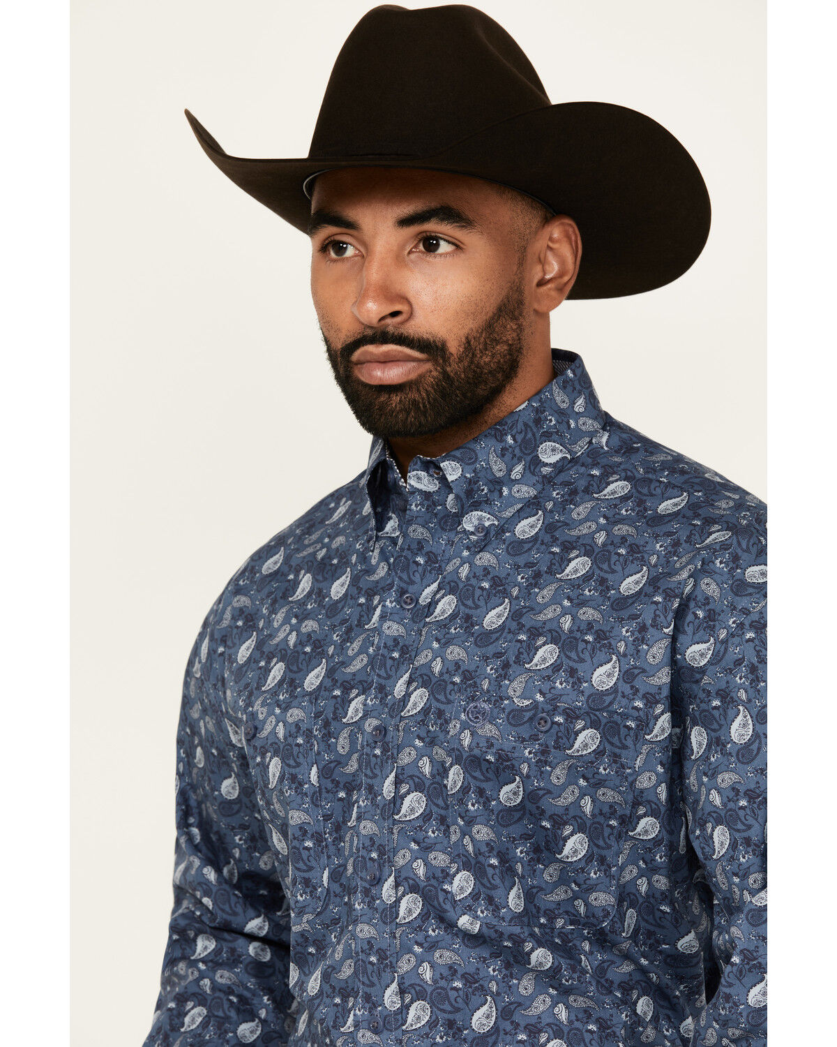 Image #2 - George Strait by Wrangler Men's Paisley Print Long Sleeve Button-Down Stretch Western Shirt - Big, Navy, hi-res
