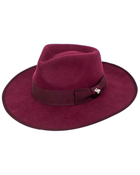 Peter Grimm Women's Eira Wool Felt Western Fedora Hat , Burgundy, hi-res
