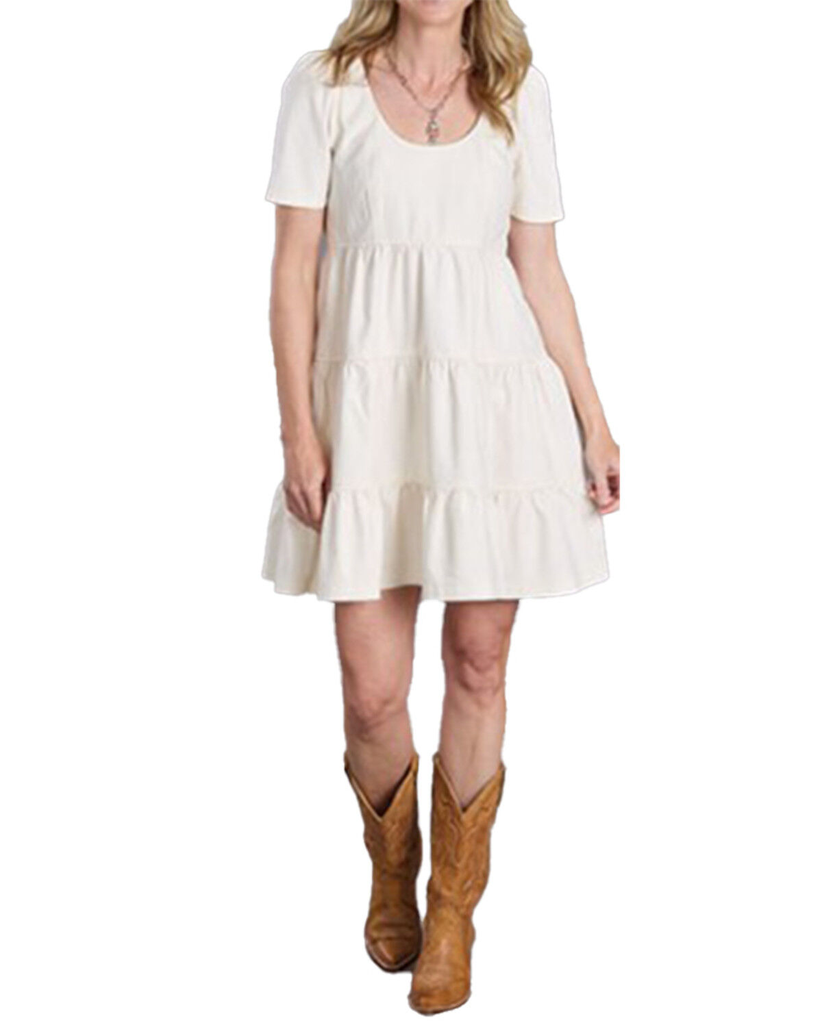 Image #1 - Stetson Women's Denim Short Sleeve Mini Dress, White, hi-res