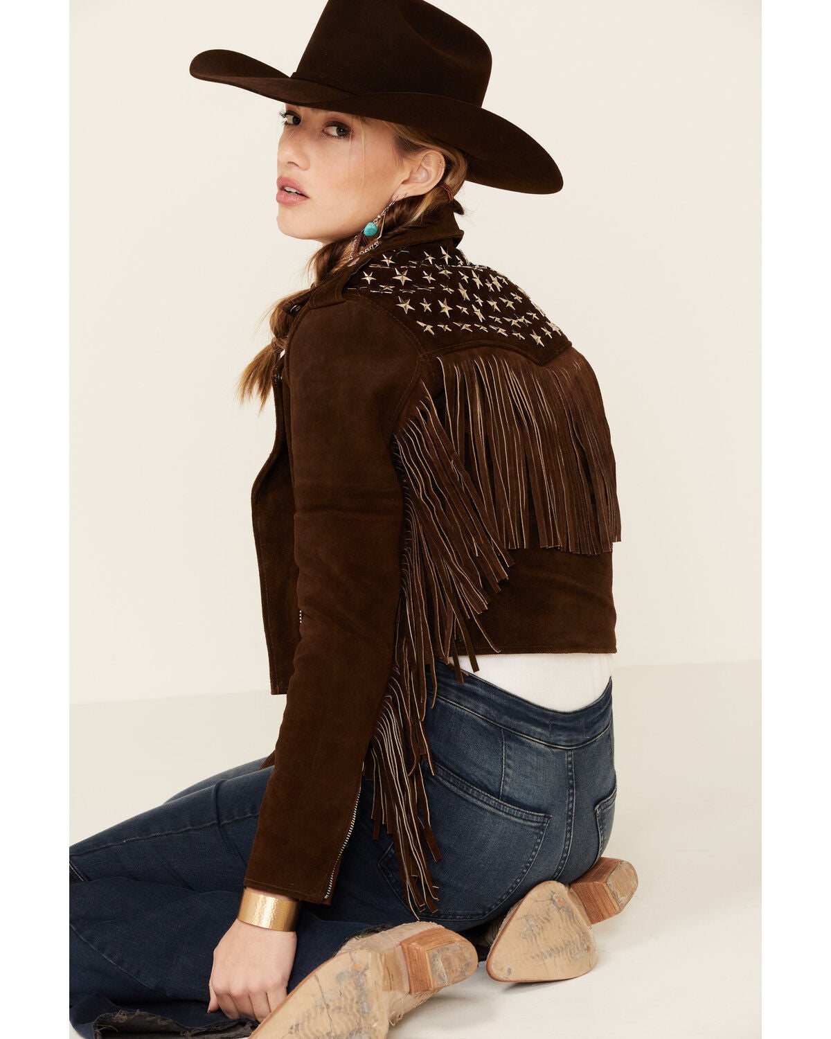 Image #4 - Understated Leather Women's Tan Paris Texas Star Studded Jacket , , hi-res