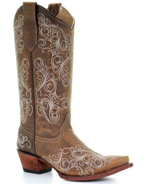 Circle G Women's Scrolling Embroidery Western Boots - Snip Toe, Tan, hi-res