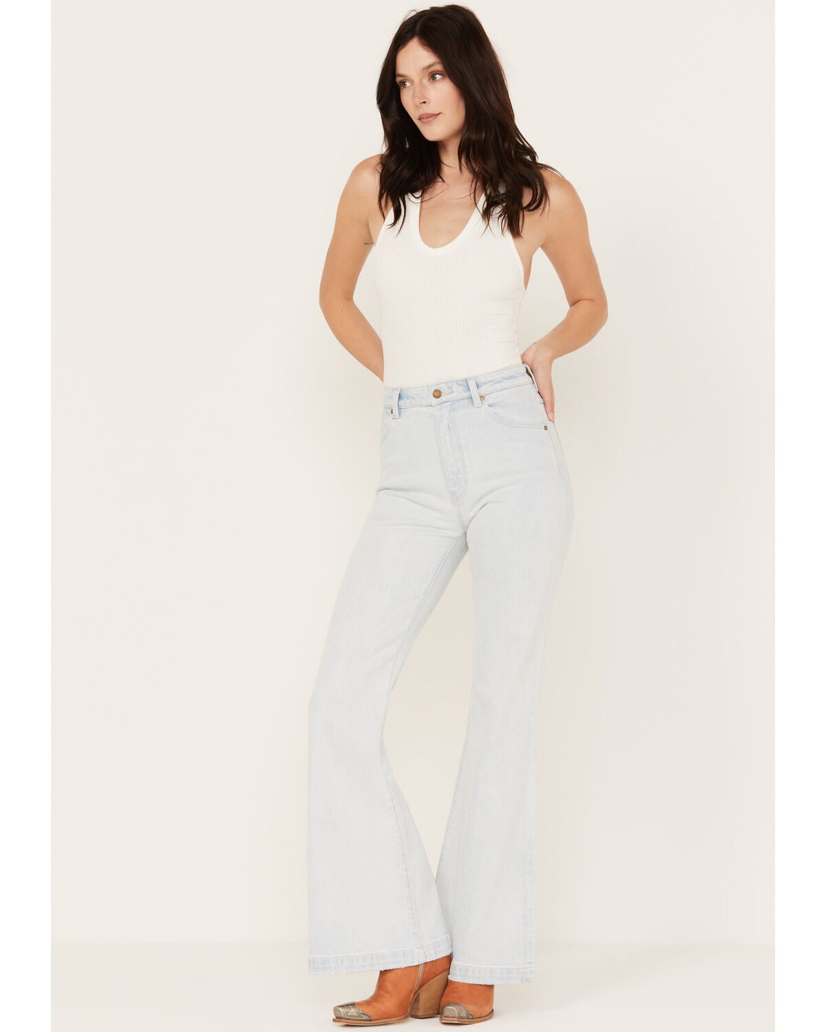Image #1 - Rolla's Women's Light Wash High Rise Dalton East Coast Flare Jeans, Light Wash, hi-res