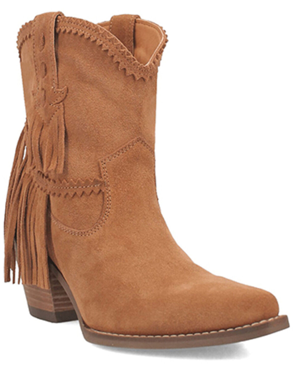 Image #1 - Dingo Women's Fandango Fringe Suede Western Booties - Snip Toe, Camel, hi-res