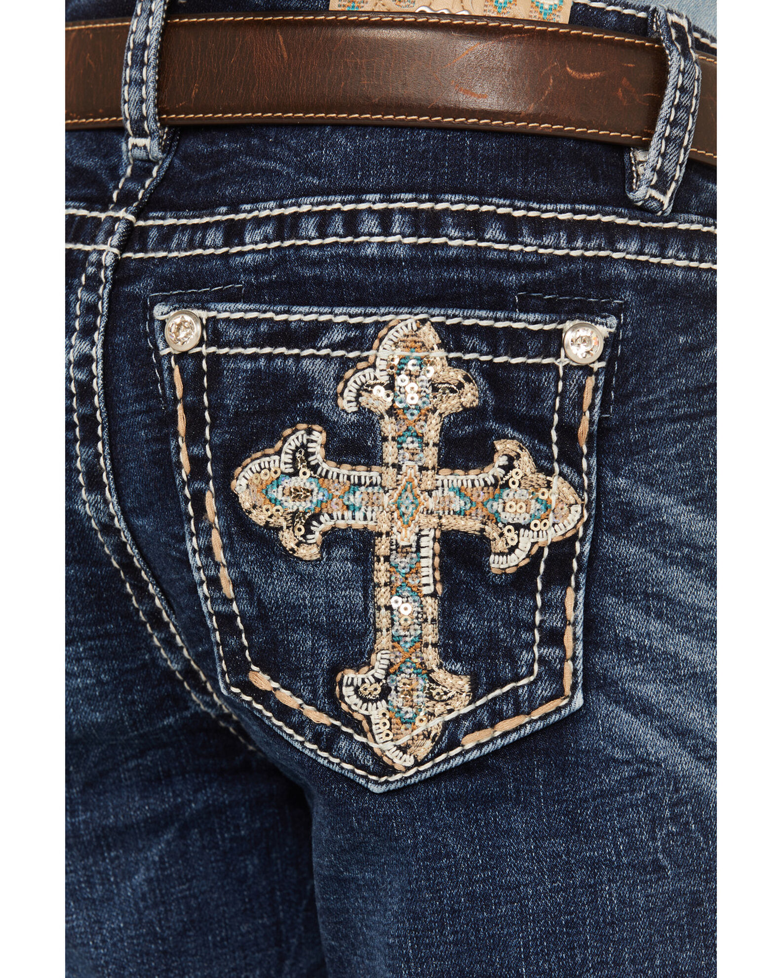 Miss Me Girls Medium Wash Cross Embroidered Stretch Bootcut Jeans Country Outfitter