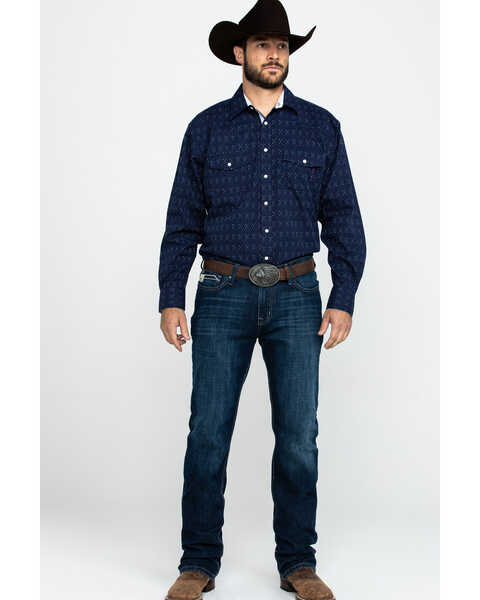 Resistol Men's Liberty Grove Geo Print Long Sleeve Western Shirt , Blue, hi-res