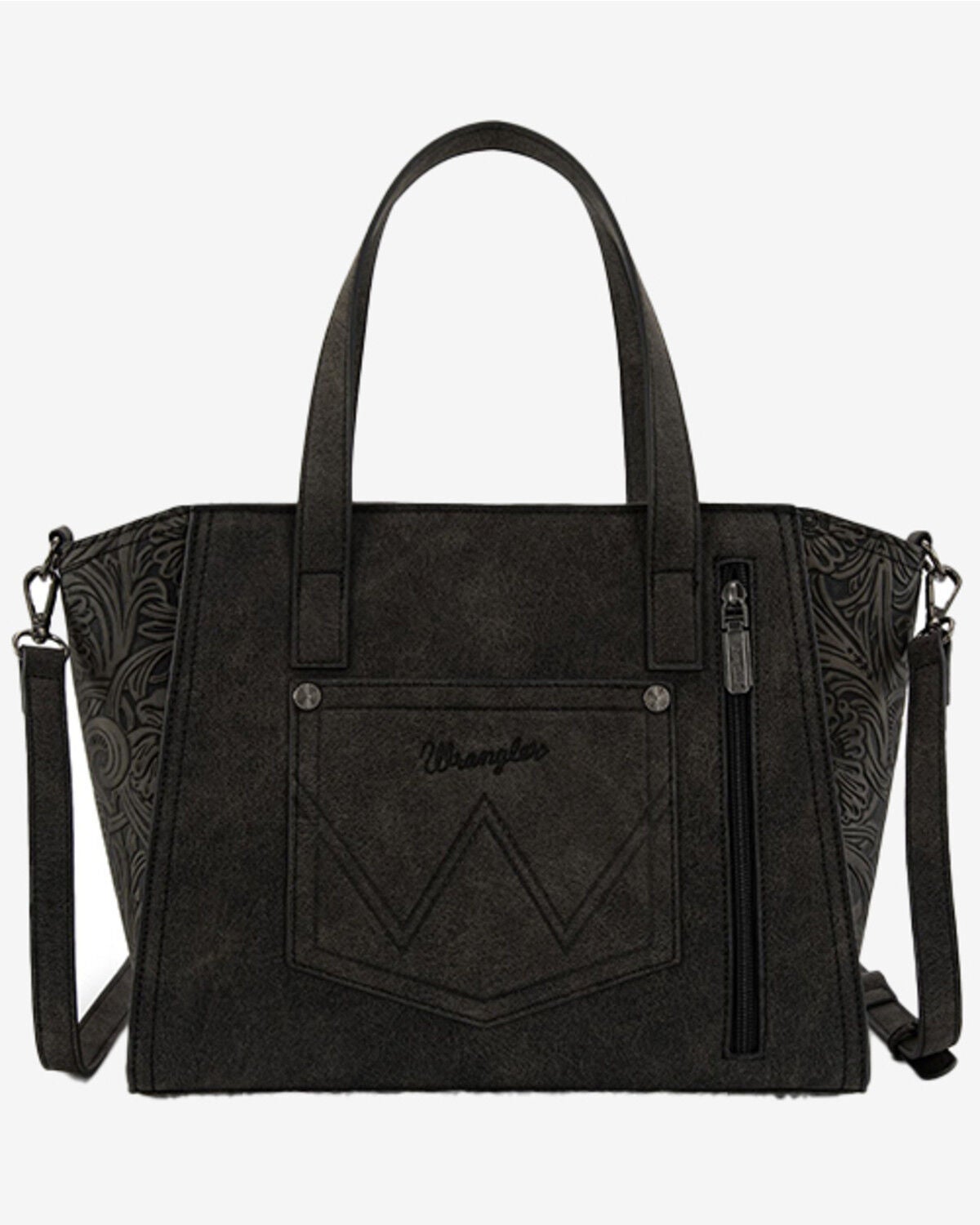 Image #2 - Wrangler Women's Cowhide Embossed Crossbody Tote Bag, Black, hi-res