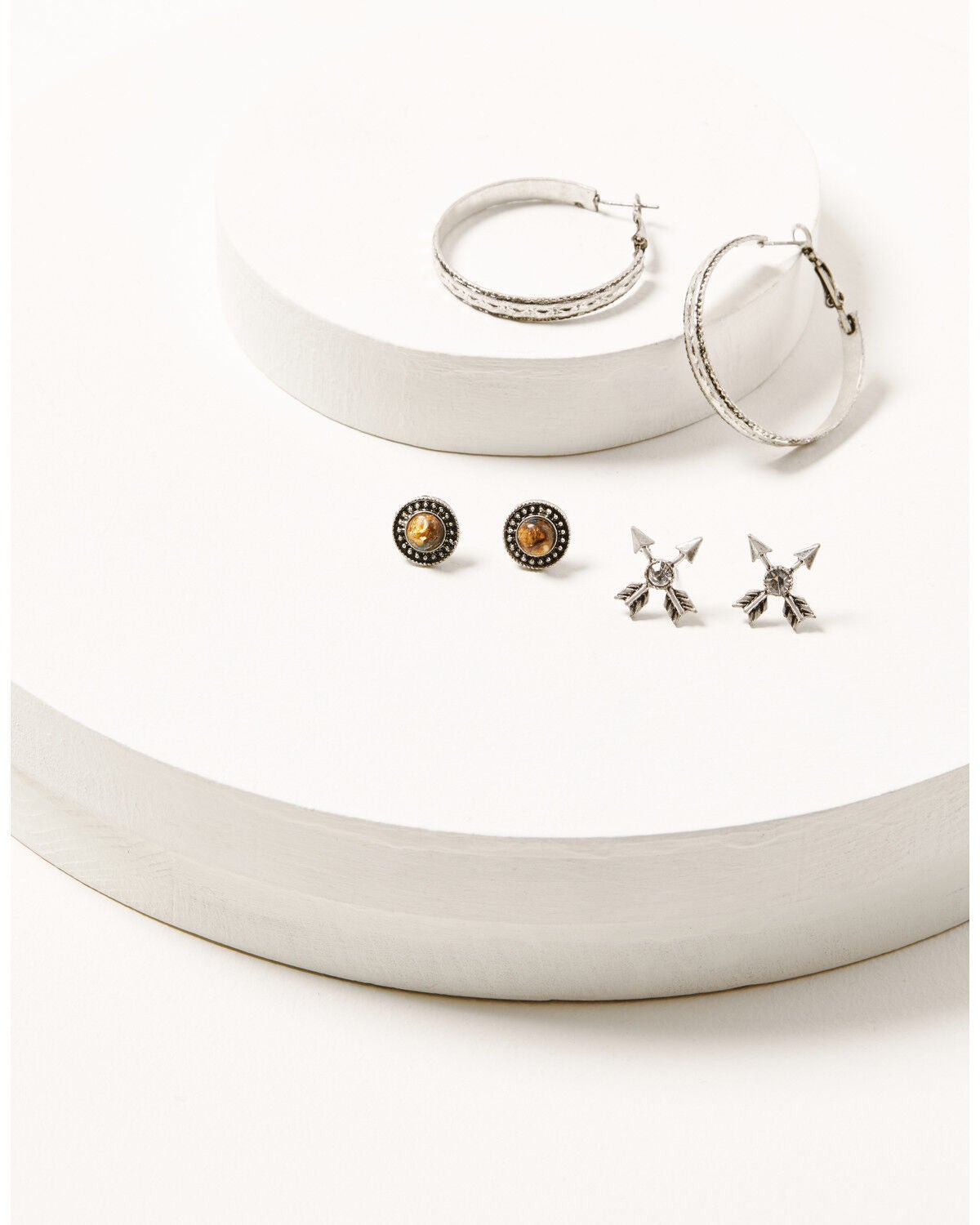 Shyanne Women's 3-piece Silver Concho & Arrow Hoop Earrings Set, Silver, hi-res