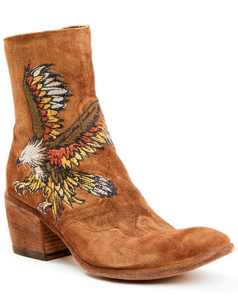 Marco Delli Women's Embroidered Eagle Fashion Booties - Round Toe, Cognac, hi-res