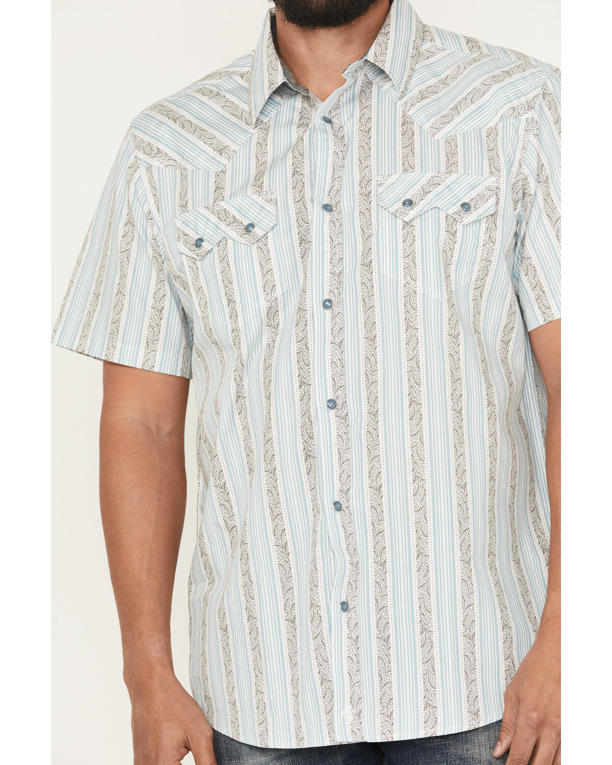 Image #3 - Moonshine Spirit Men's Hula Girl Floral Striped Print Short Sleeve Snap Western Shirt, White, hi-res