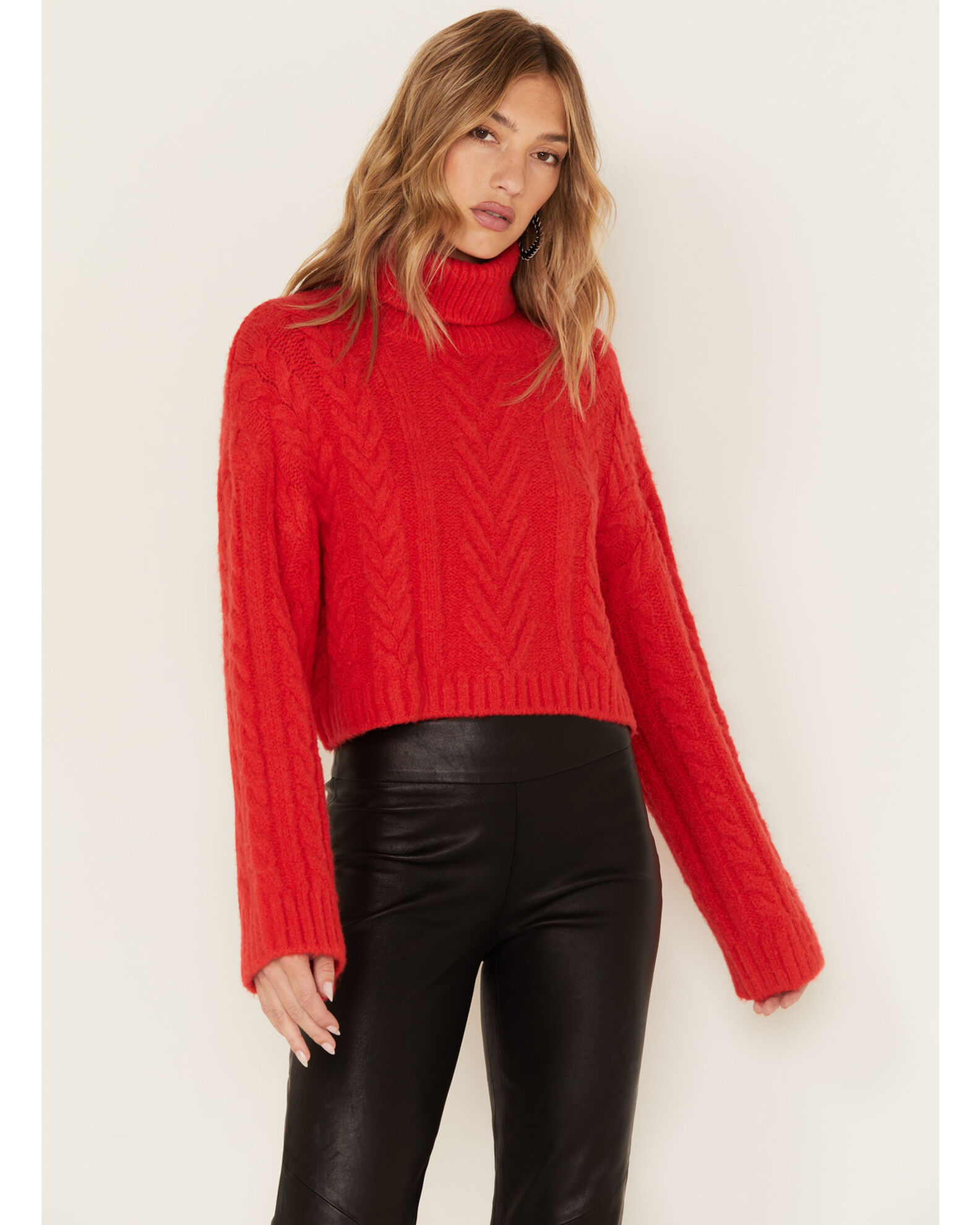 Red cable knit turtleneck sweater store