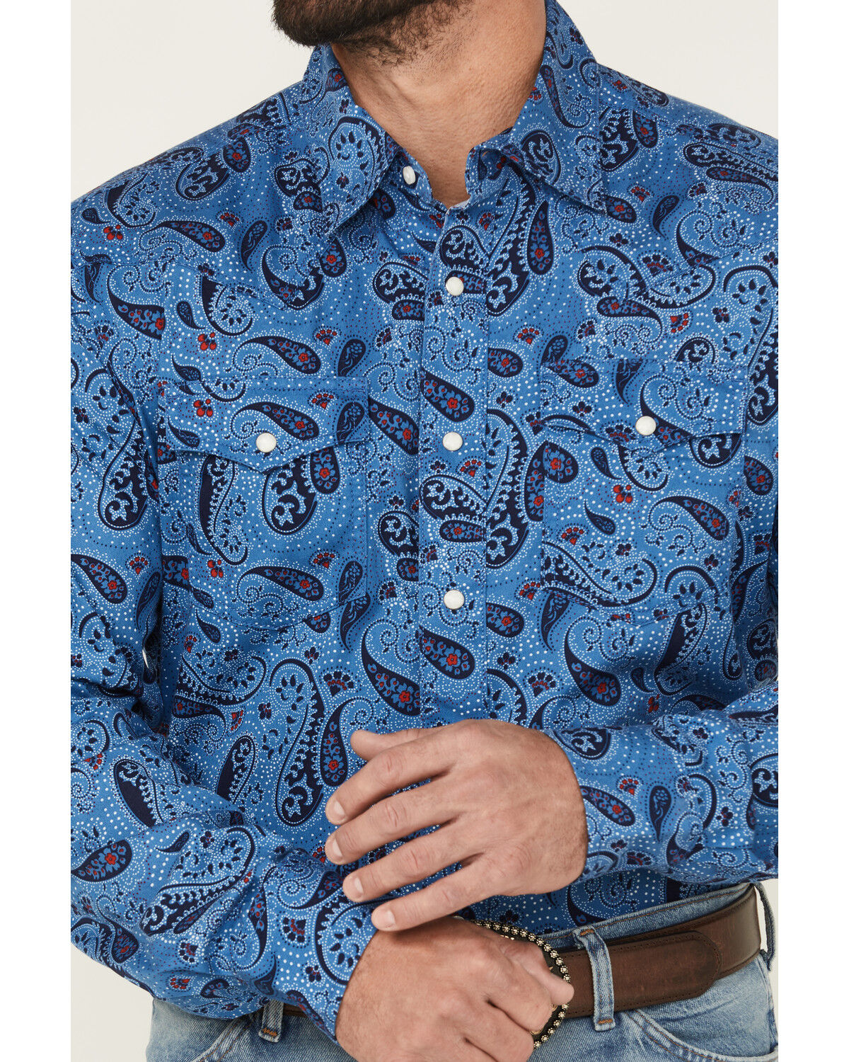 Image #3 - Wrangler Retro Men's Paisley Print Long Sleeve Snap Western Shirt - Tall, Navy, hi-res