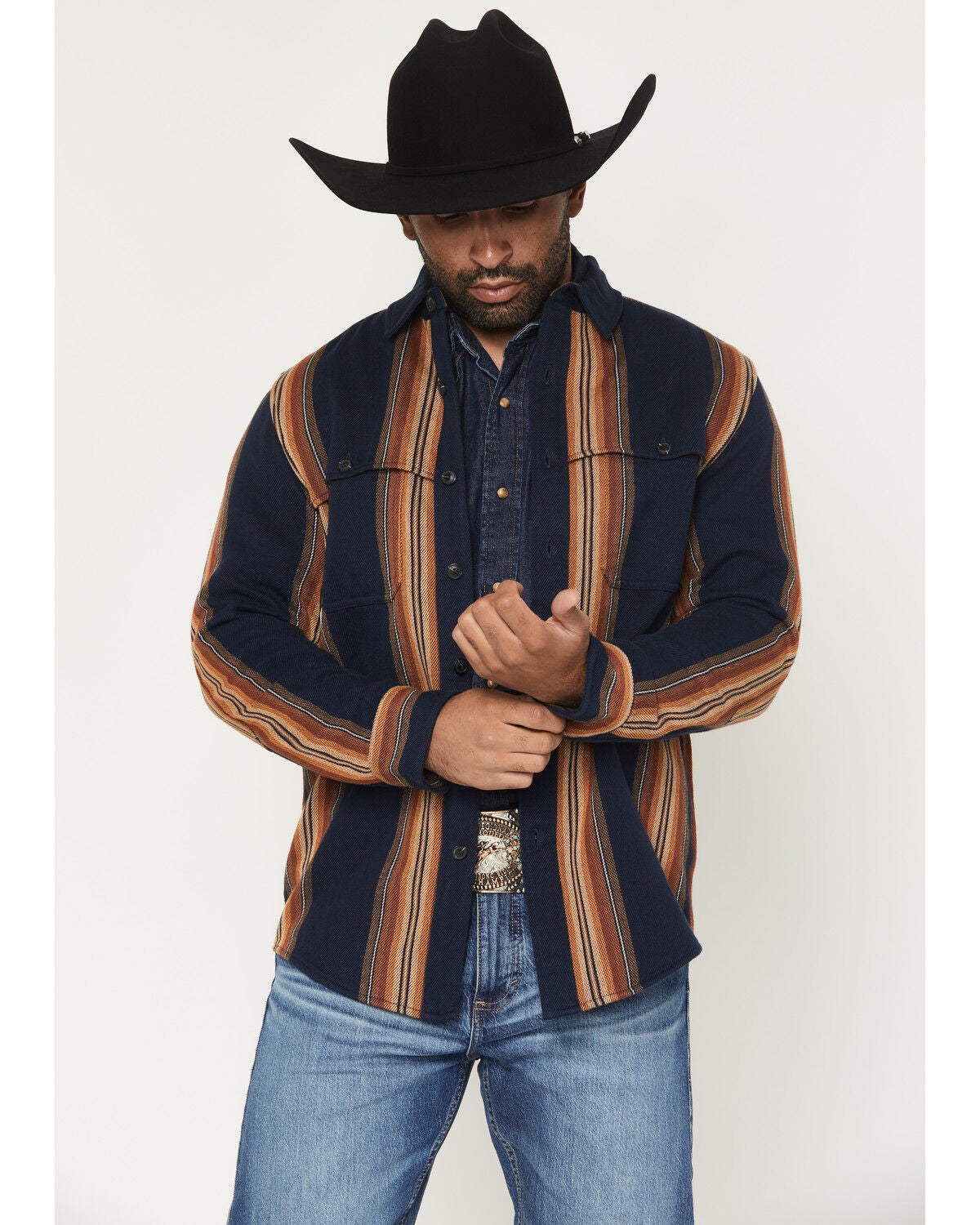 Pendleton Men's Weston Striped Long Sleeve Button-Down Flannel Shirt, Navy, hi-res