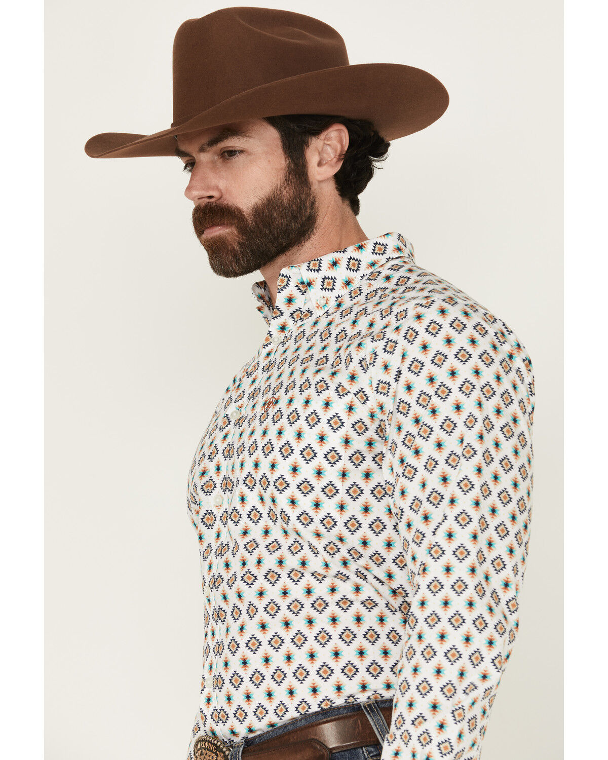 Image #2 - Ariat Men's Judas Geo Print Long Sleeve Button-Down Western Shirt, White, hi-res