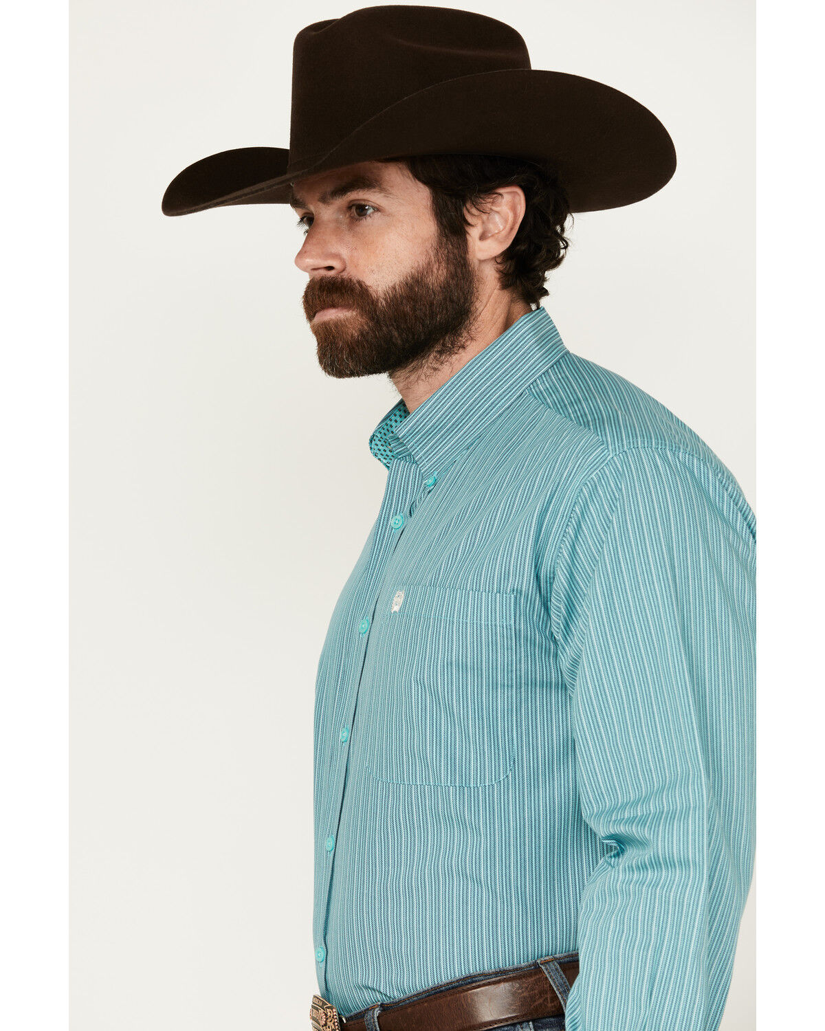 Image #2 - Cinch Men's Striped Long Sleeve Button-Down Western Shirt, Turquoise, hi-res
