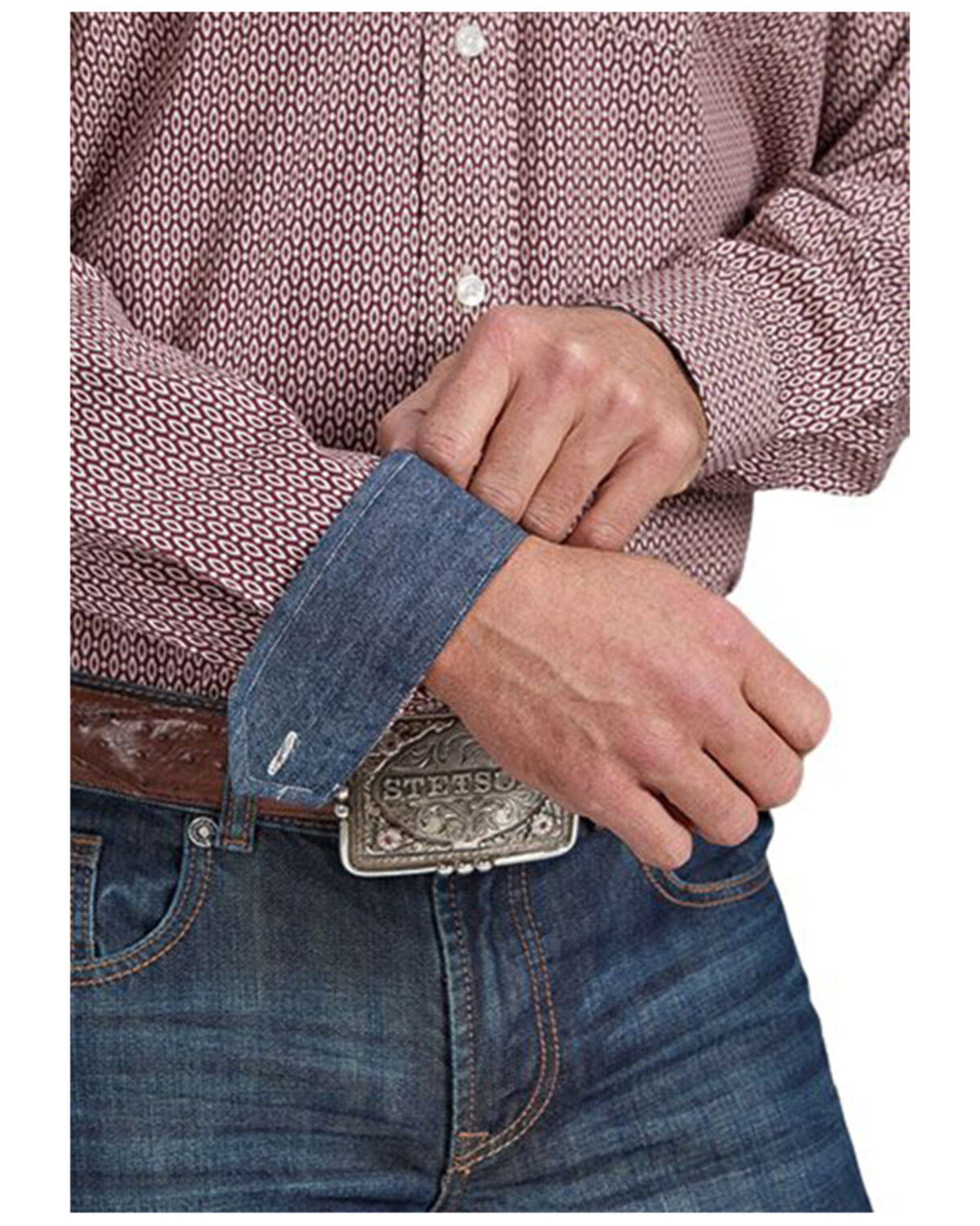 Image #3 - Stetson Men's Geo Print Long Sleeve Button-Down Western Shirt, Wine, hi-res