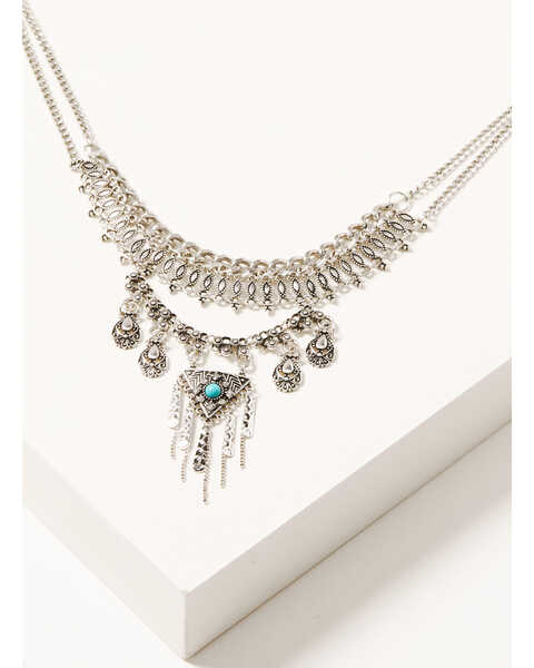 Image #1 -  Shyanne Women's Silver Triangular Fringe Pendant Collar Statement Necklace, Silver, hi-res