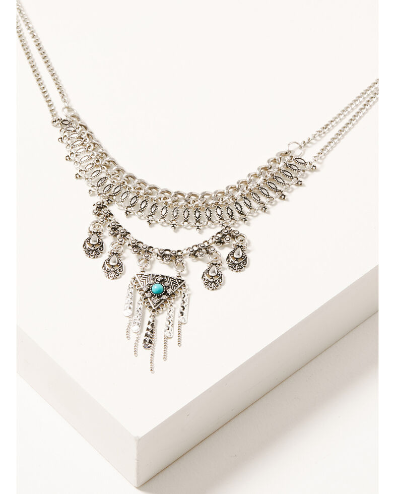  Shyanne Women's Silver Triangular Fringe Pendant Collar Statement Necklace, Silver, hi-res