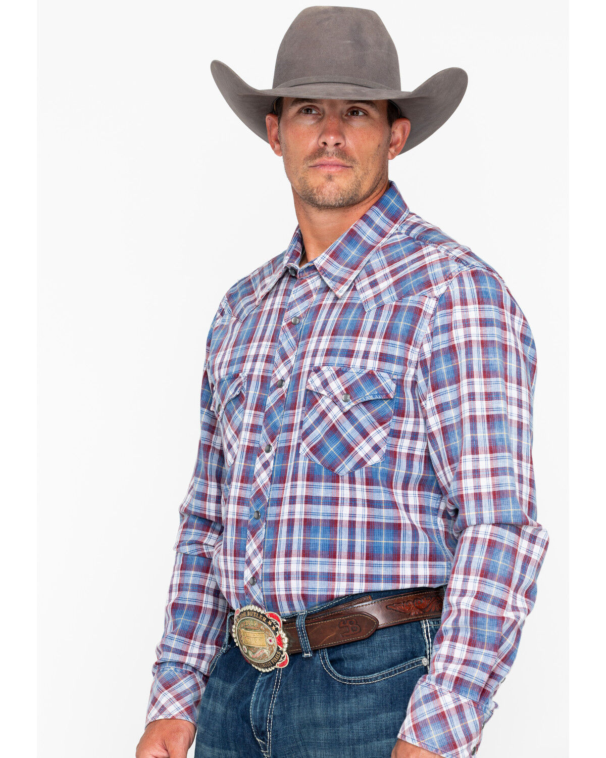 Image #3 - Rock & Roll Denim Men's Double Dye Plaid Print Long Sleeve Western Shirt, Grey, hi-res