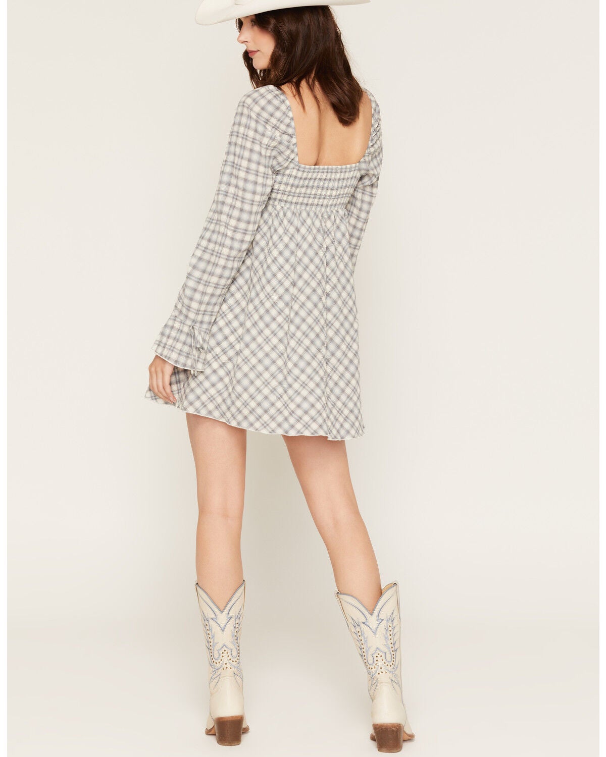 Image #4 - Cleo + Wolf Women's Plaid Print Ruffle Long Sleeve Mini Dress, Blue, hi-res